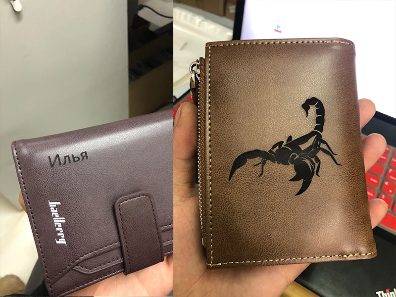 Name Gravur Männer Kurze Brieftaschen Große Kapazität Zipper Münzfach Foto Halter Hohe Qualität Karte Clips Für Männer – Detail 3