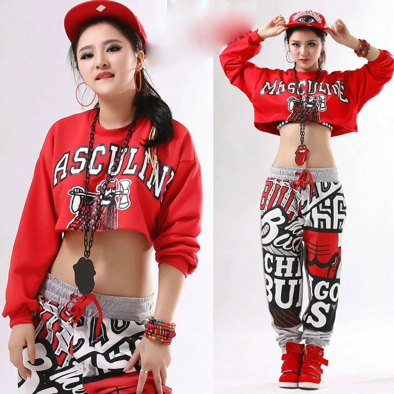 Hip Hop Costumes Adults Jazz Dance Costume Modern Dancing Outfits Women Cheerleader Clothing Girls Stage Performance Wear DT1576