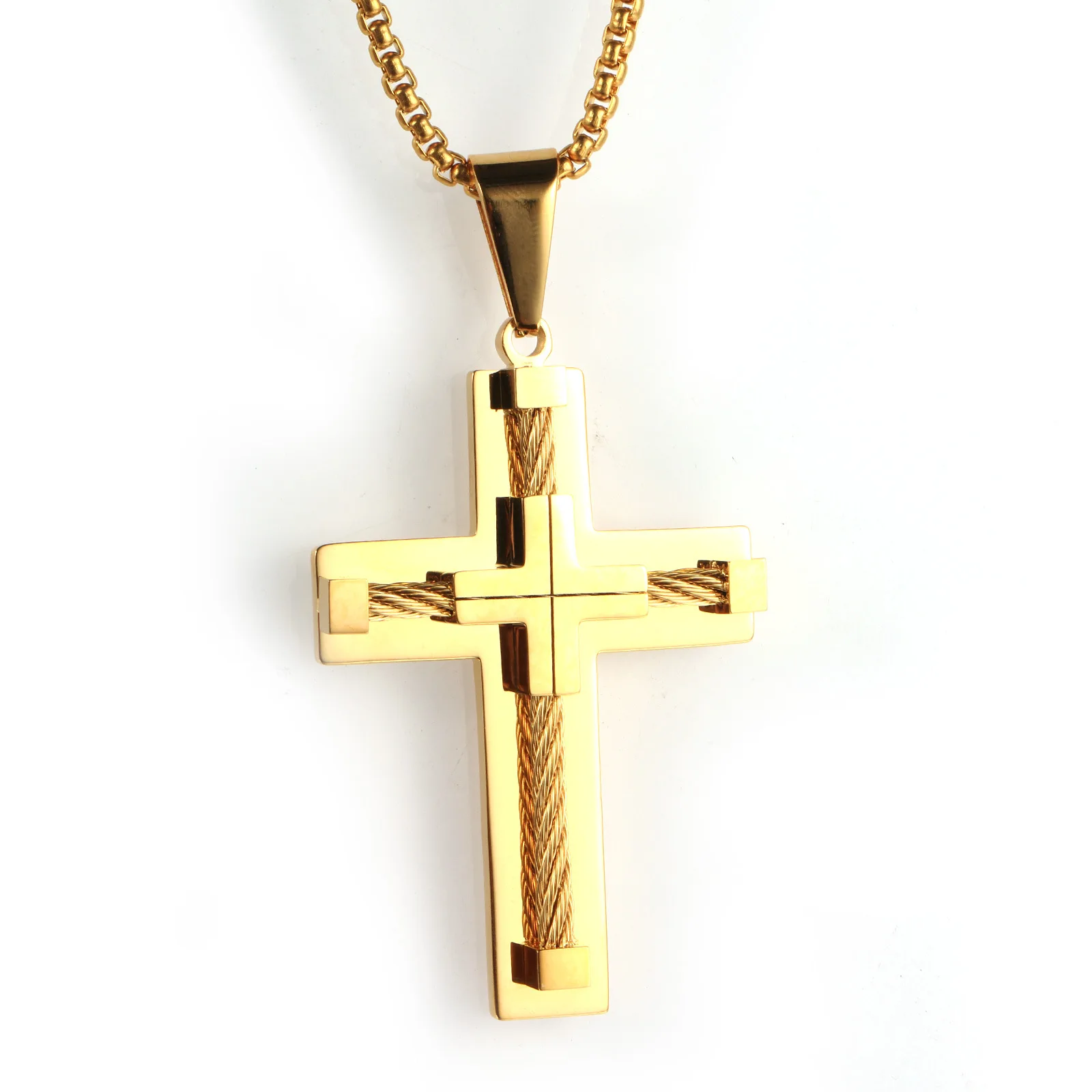 Stainless Steel Wire Cross Pendant Necklace Men Metal Cruz Necklaces For Male High Quality Jewelry Accessories