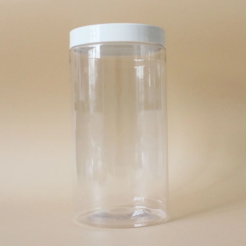 10pcs/lot 1000ml Plastic Cosmetic Jar Tall Clear Bottle White Clear Black Lid Alauaminum Cap 1000g 92cm Diameter Hair Care Tin