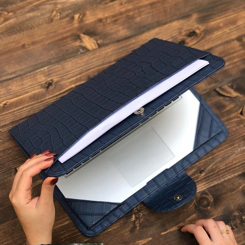 New Trendy Laptop Leather Sleeve Case Notebook Case Cover Pouch For 13.3 inch Macbook Ostrich Crocodile Pattern Laptop Holder