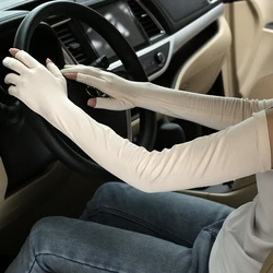 Summer Women's Long Modal Sunscreen Gloves Cool and Thin Two-finger Arm Sleeves Driving and Riding