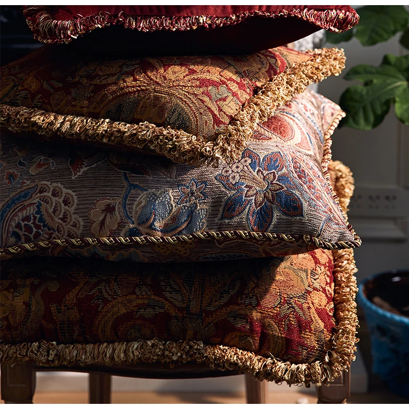 Medicci Home Retro Tapestry Cushion Cover Handmade Medieval Art European Style Luxury Sofa Decorative Pillow Case With Fringes