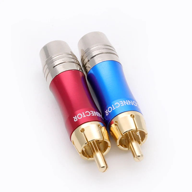 10pcs/lot RCA Connector Gold Plated RCA Male Plug Soldering Wire Connector High Quality Speaker Lotus Plug Jack 5Pairs Red+Blue