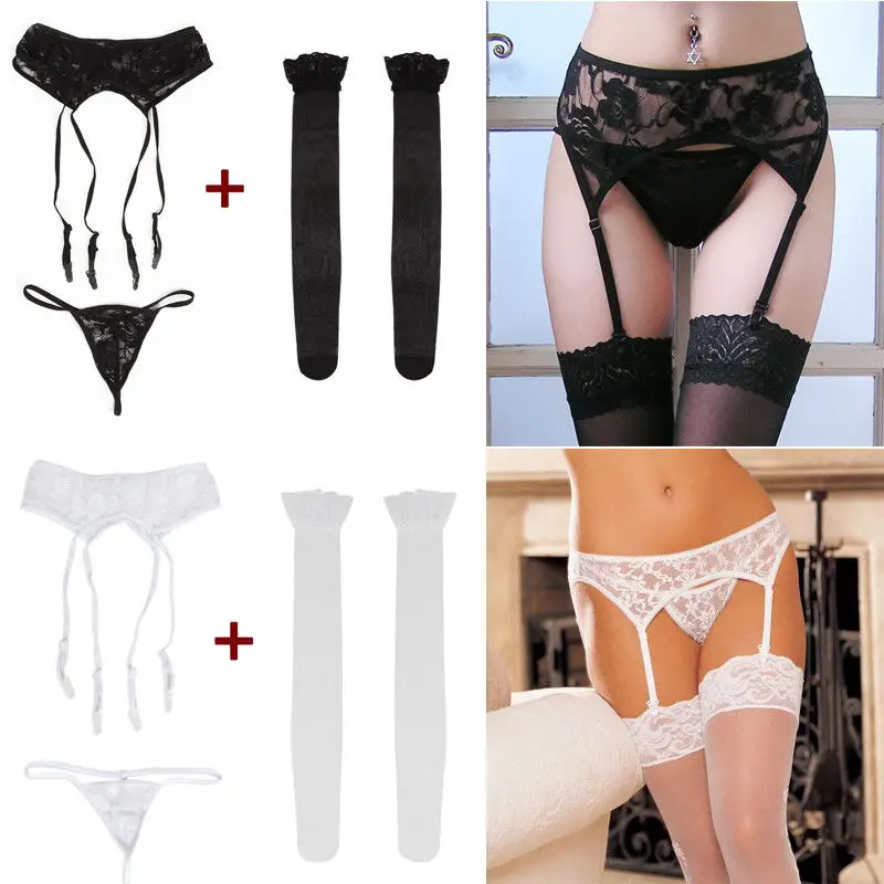 Fashion Sexy Women Lace Babydoll garters Belt with Stockings Underwear Nightwear Thin Garter wholesale women\'s exotic apparel