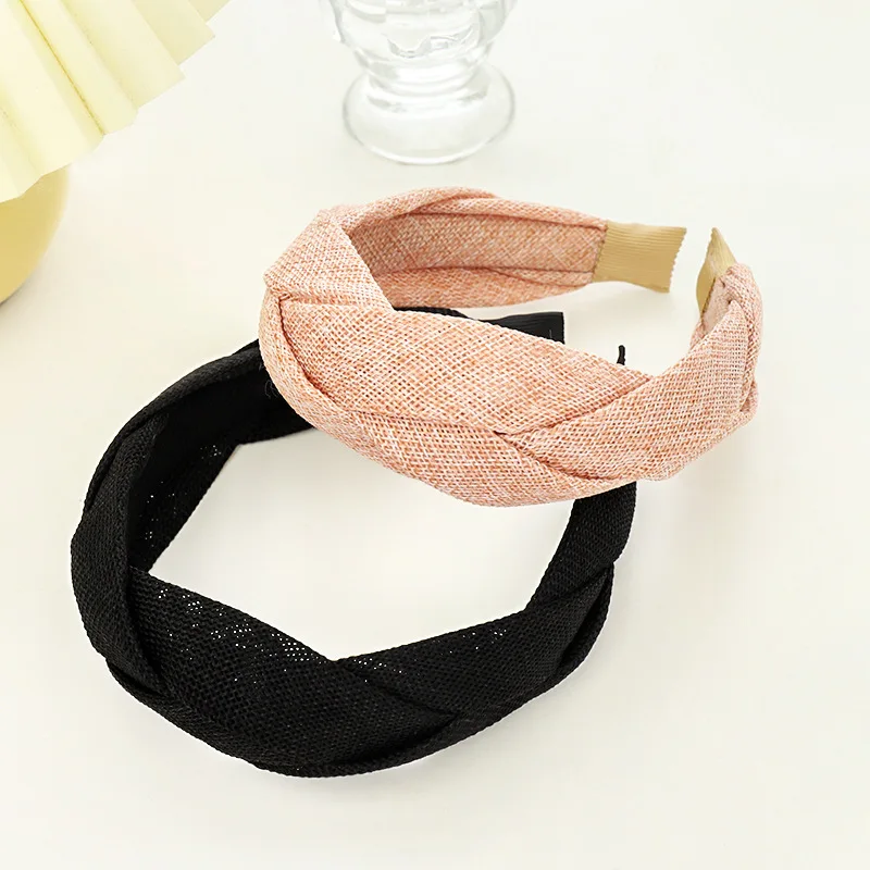 Sommer Neues Stirnband, Elegantes Breitkrempiges Damen-Haarband, Einfaches Einfarbiges Stoff-Kreuzgeflecht-Haarband – Detail 4