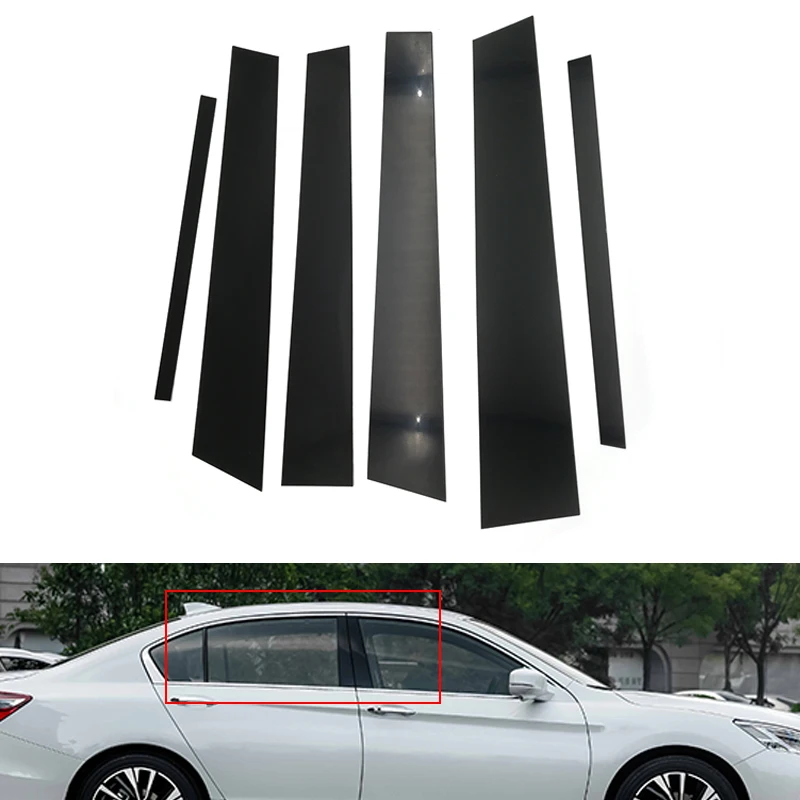 

6pcs Gloss Black Car Side Window Pillar Posts Cover Trims For Honda Accord 2013-2017