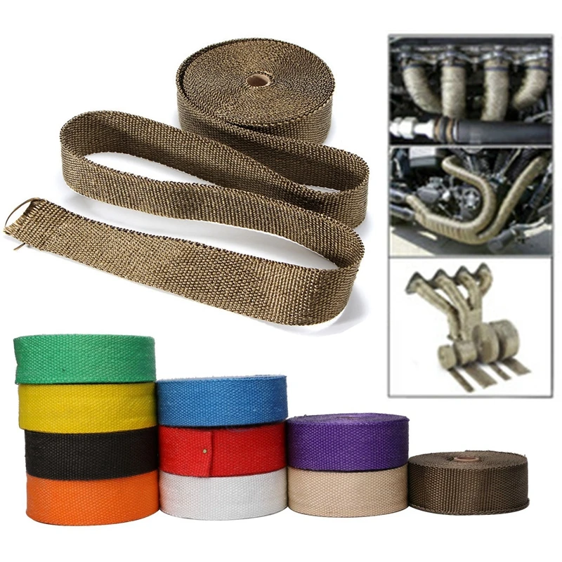 

5M/10M/15M Roll Fiberglass Heat Shield Motorcycle Exhaust Thermal Tape Header Pipe Heat Wrap Tape with Stainless Ties A