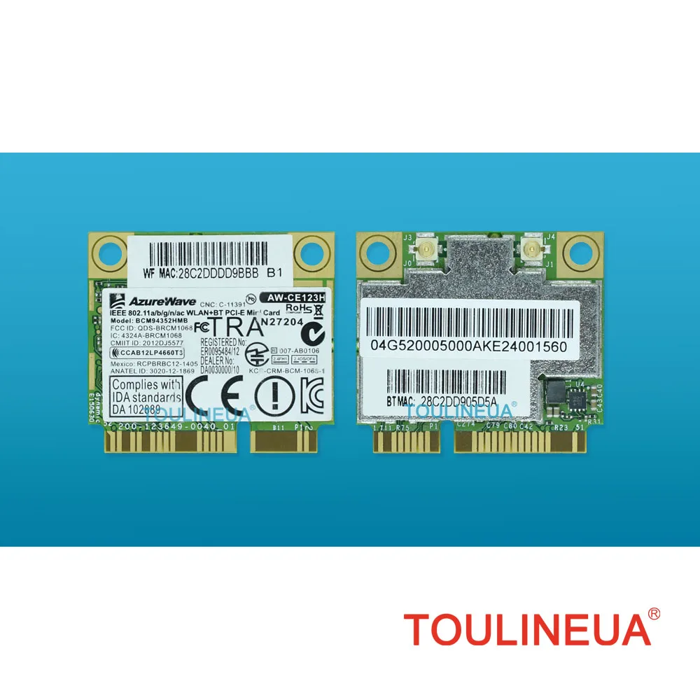 

BCM94352HMB BCM94352 802.11ac BT4.0 Dual-band 2x2 AC Bluetooth 4.0 867Mbps WiFi Wireless Network Card