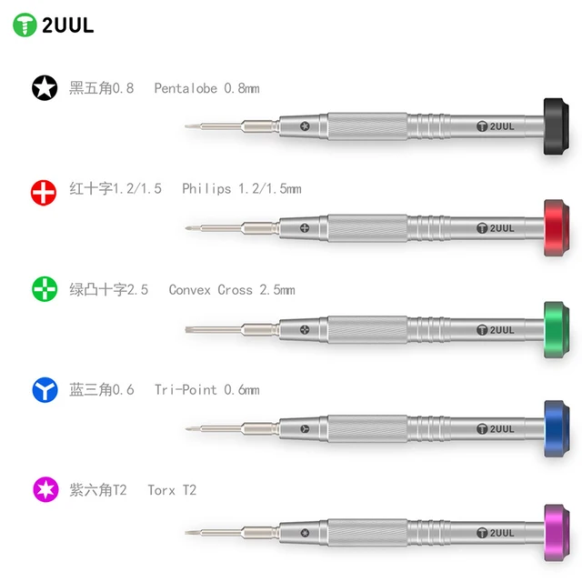 Wkrętak 2UUL Torx T2 0,6 mm Końcówka Y 0,8 mm Pentagram 2,2 mm Specjalny 1,5 mm Phillips do naprawy zegarków telefonicznych Narzędzie do demontażu