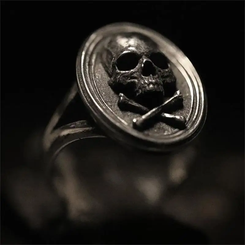 EYHIMD Vintage Mens Black 316L Stainless Steel Crossbones Skull Ring for Men Male Gothic Punk Biker Jewelry Gifts for him