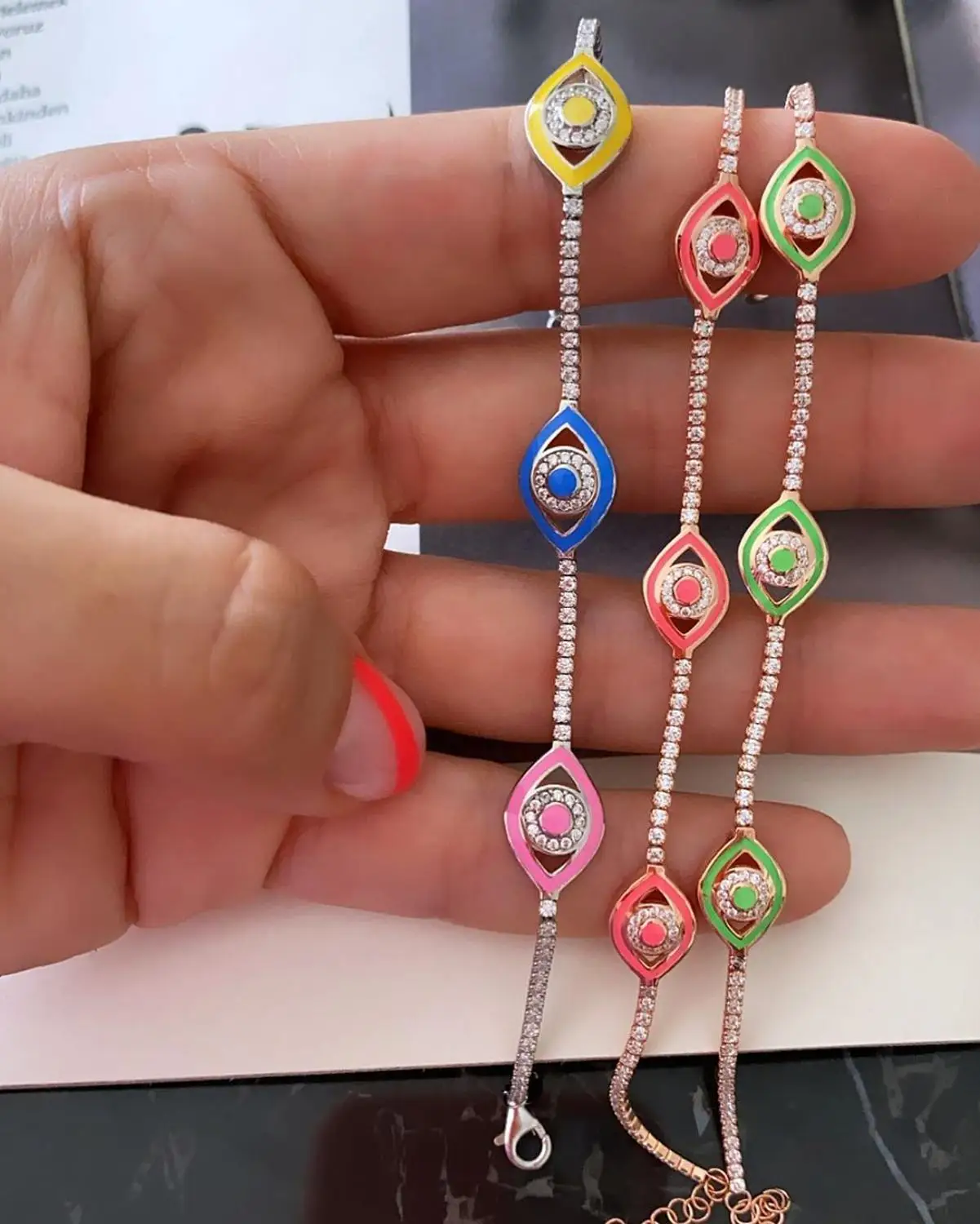 2020 hot selling fashion women jewelry Neon enamel colorful turkish evil eye charm tennis chain eye bracelet