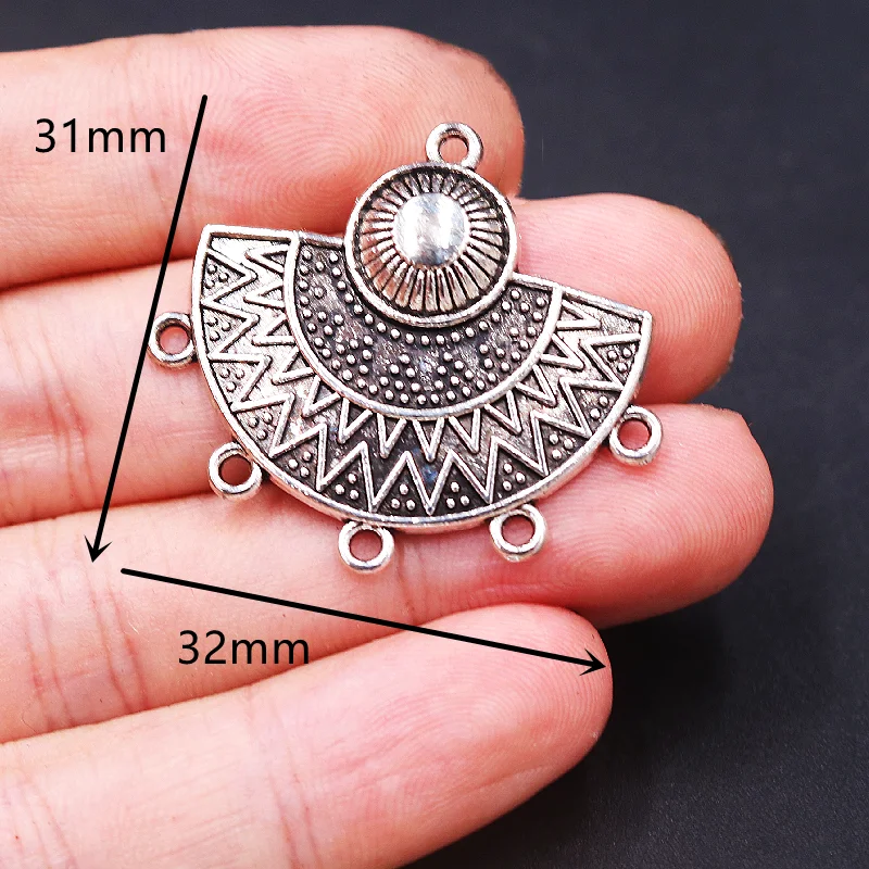 8pcs Silver Plated Porous Sector Metal Connectors Retro Earrings Necklace Pendant DIY Charm Jewelry Accessories 32 * 31mm A522