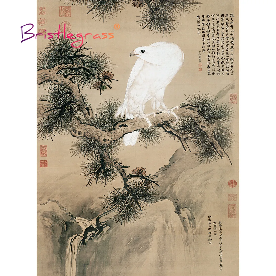 BRISTLEGRASS Wooden Jigsaw Puzzles 500 1000 Pieces White Eagle Hawk Giuseppe Castiglione Educational Toy Chinese Paintings Decor