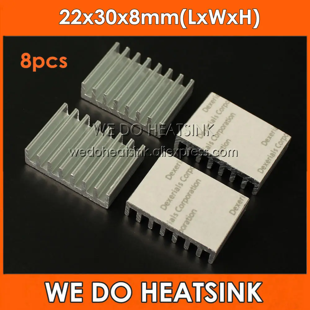 

8pcs 22x30x8mm DIY Heatsink Aluminium Profile Cooler With Thermal Adhesive Tape