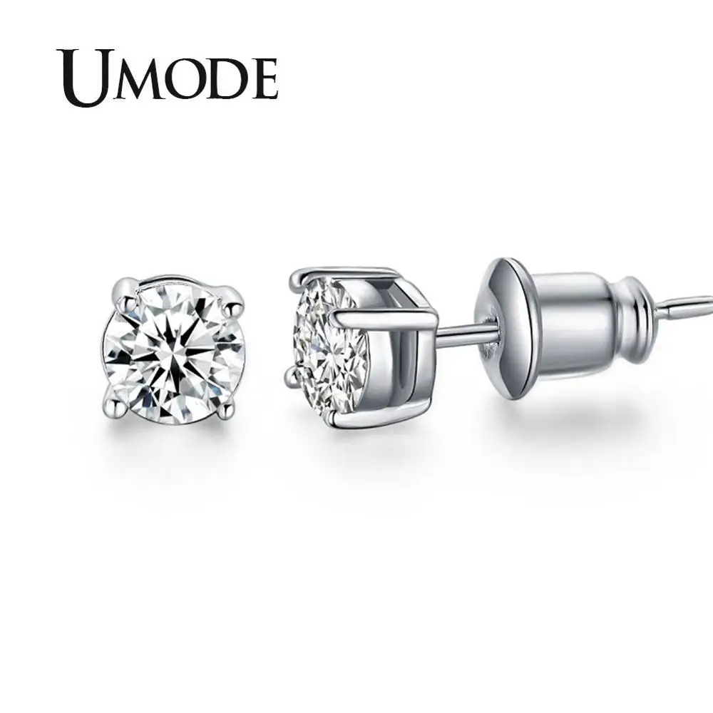 UMODE White Gold Color 4 Prong Small Cute AAA Top Grade 0.5ct Sona CZ  Post Stud Earrings Boucle D\'oreille Femme UE0142