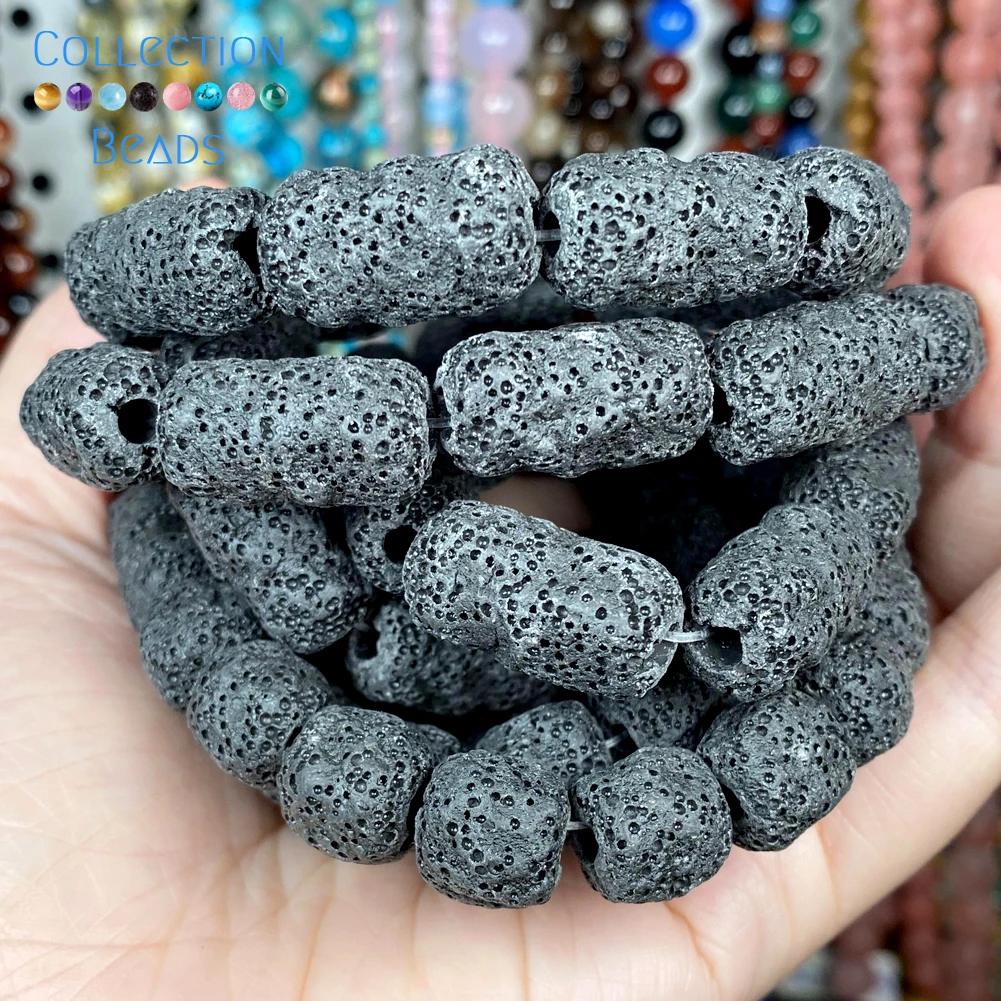 Natural Stone Black Cylinder Volcanic Rock Lava Beads Loose Spacer For Jewelry Making 11*12 12*20MM DIY Bracelet Accessories