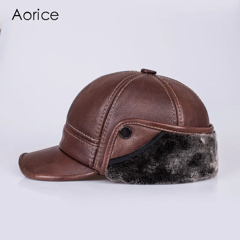 Autumn Winter Warm Genuine Leather Men Baseball Cap Hat Brand New Men\'s Real Leather Adult Solid Adjustable Hats/ Caps HL104