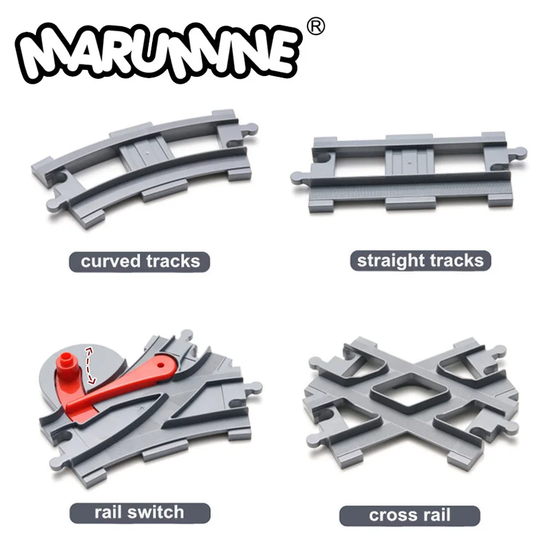 Marumine Classic Train Tracks Big Size Blocks Toys Crossover Parts Railway Switch Building Bricks Idea Parts Gift for Children