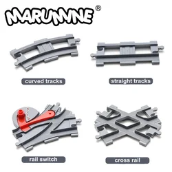 Marumine Classic Train Tracks Big Size Blocks Toys Crossover Parts Railway Switch Building Bricks Idea Parts Gift for Children