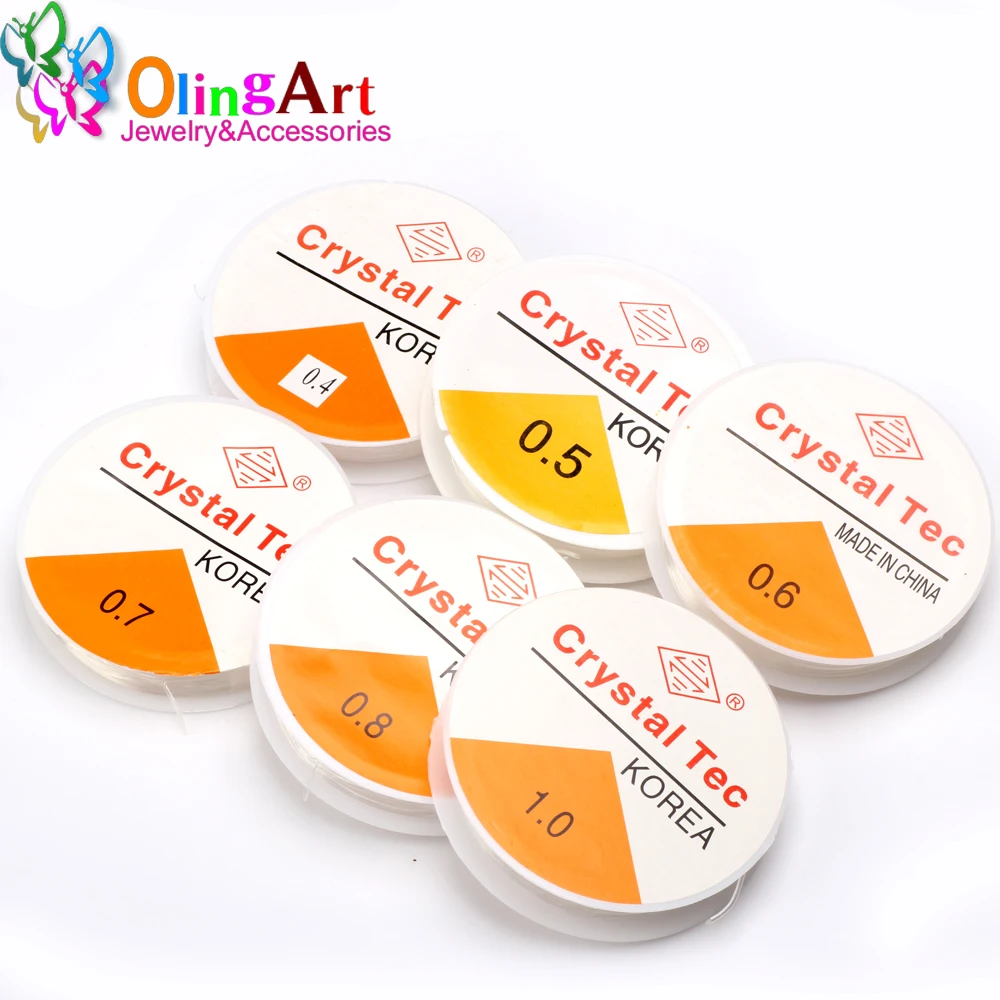 OlingArt-carrete de alambre elástico transparente para hacer joyas, hilo para abalorios, cuerda, manualidades, 0,4, 0,5, 0,6, 0,8 y 1,0 MM, 1 unidad