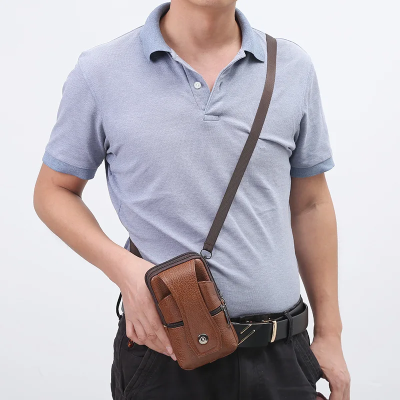 New Style Leather Phone Bag Men's Multi-Function Leather Belt Phone Case Cross-Body Phone Bag Gift Customization