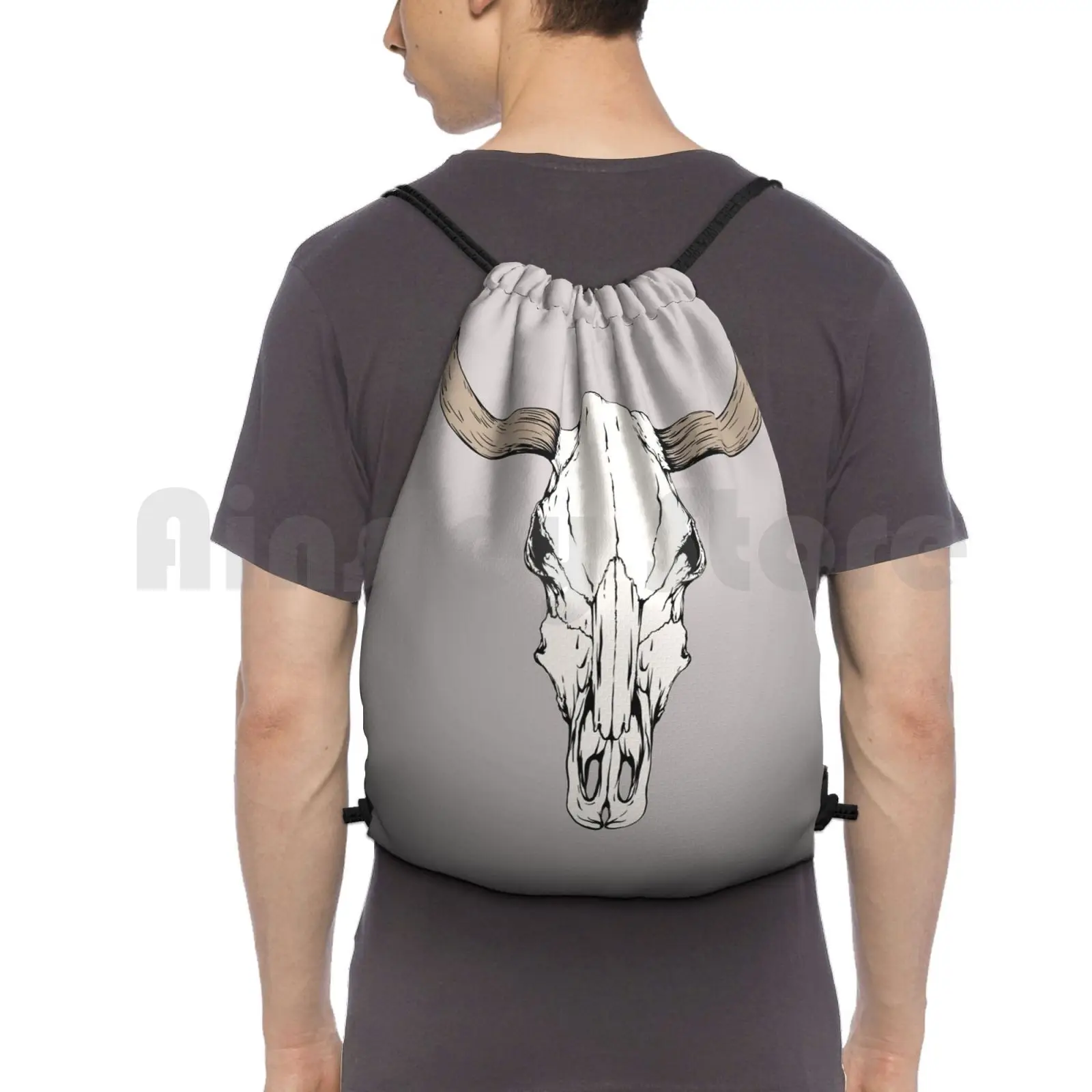 

Cow Skull Backpack Drawstring Bags Gym Bag Waterproof Isolated Outline Rodeo Line Vector Head Symbol Skeleton Pen Farm