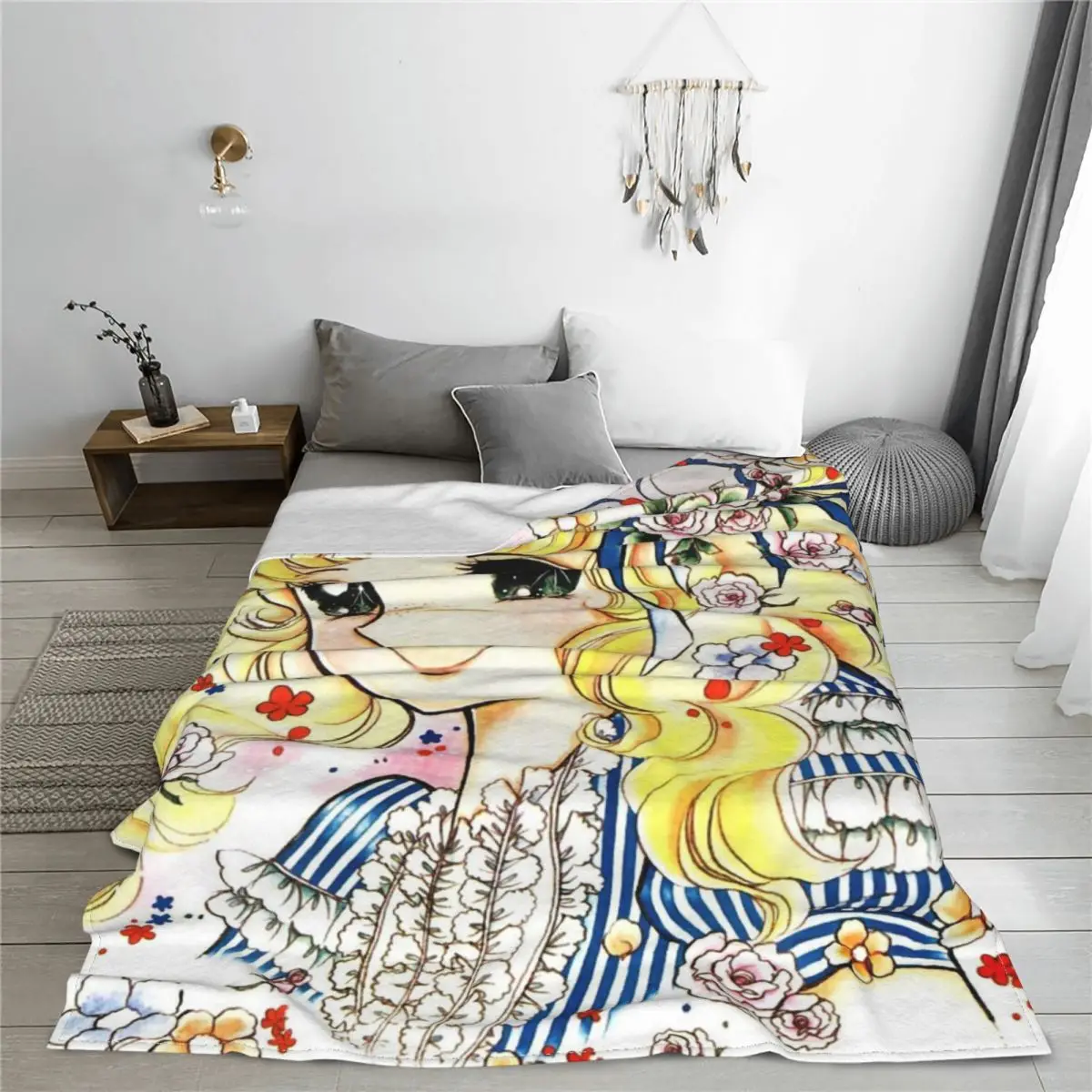 Candy Candy Flowery Blankets Coral Fleece Plush Printed Kawaii Cute Girl Anime Throw Blankets for Home Outdoor Bedding Throws