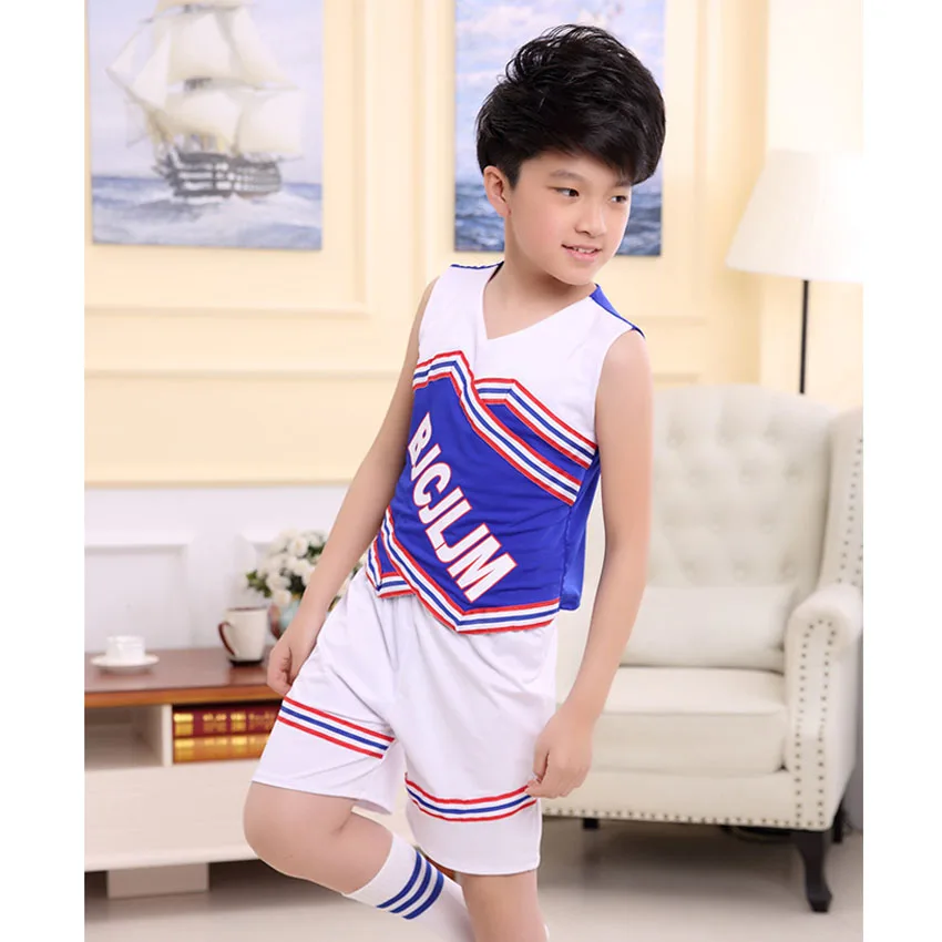 Kinder Cheerleading Kostüme Schule Leistung Kleidung Mädchen Rock Junge Shorts Uniform mit Socken Baby Gymnastik Anzüge