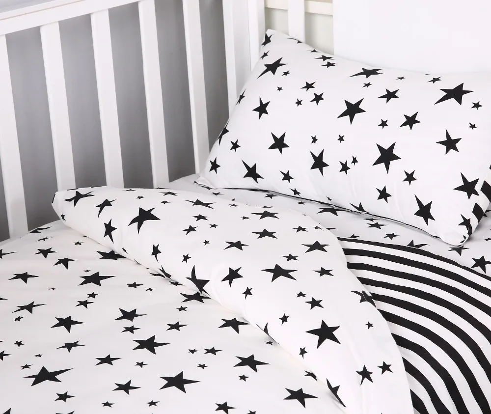 3Pcs Toddler Bedding Set Cotton Crib Sets Black White Stripe Cross Pattern Baby Cot Set Cheap Star Bedding Set for Toddler