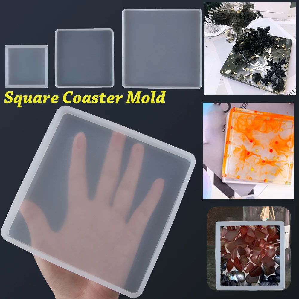 Transparent Fluid Arts Square Coaster Resin Casting Molds Silicone Epoxy Jewelry Pendant Agate Making Mould Tool DIY Accessory