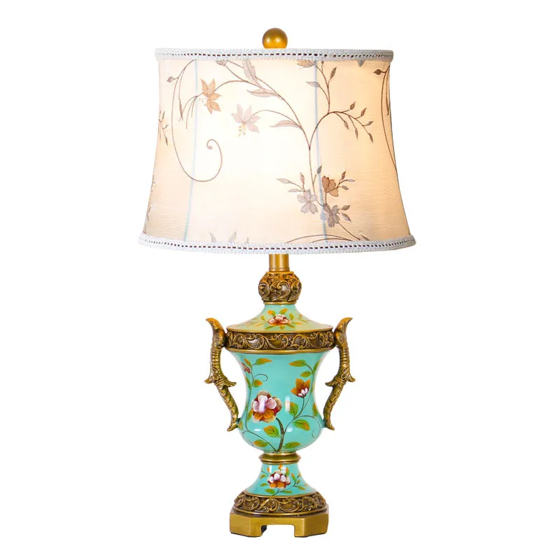 

European Wedding Dimmer Table Lamp Pastoral Luxurious Painted Resin Foyer Bedside Hotel Night Light D25