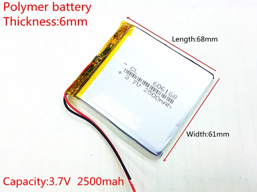 606168 3.7V 2500mAh 606070 Lithium Polymer Li-Po li ion Rechargeable Battery cells For Mp3 MP4 MP5 GPS PSP mobile bluetooth