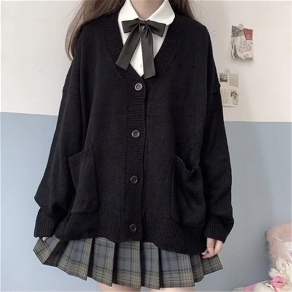 Suéter de punto de algodón con cuello en V para mujer, cárdigan multicolor, tops de estilo japonés, otoño e invierno, 2021