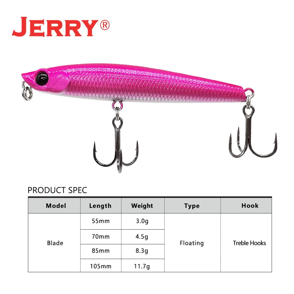 Jerry Blade Pencil Fishing Lure Shore Light Rock Fishing Hard Bait Topwater Floating Whitefish Saltwater 55mm70mm Artificial Lur