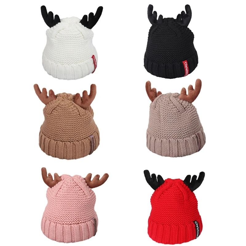 Cute Deer Elk Antlers Hat with Ears Wool Warm Hat Children Bonnet Boy Girls Cap for Girl Boy Autumn Winter Christmas Cap