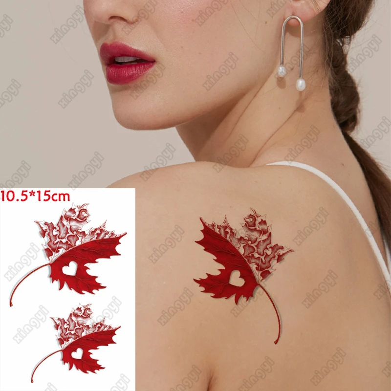 Red Maple Leaf Temporary Tattoos for Women Body Art Painting Arm Legs Tattoo Sticker Realistic Fake Flower Waterproof Tatoo