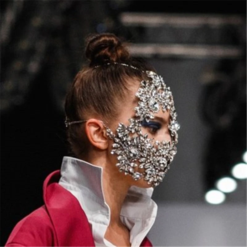 New Sexy Shiny Rhinestone Flower Mask Face Decor Jewelry Bling Fashion Jewelry Masks With Face Bandana Party Halloween Cosplay