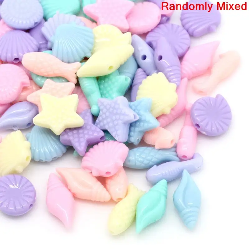 

300pcs Pastel Acrylic Bubblegum Beads Underwater World Mixed Color Fish Shell Spacer Beads For Women DIY Jewelry Making Necklace