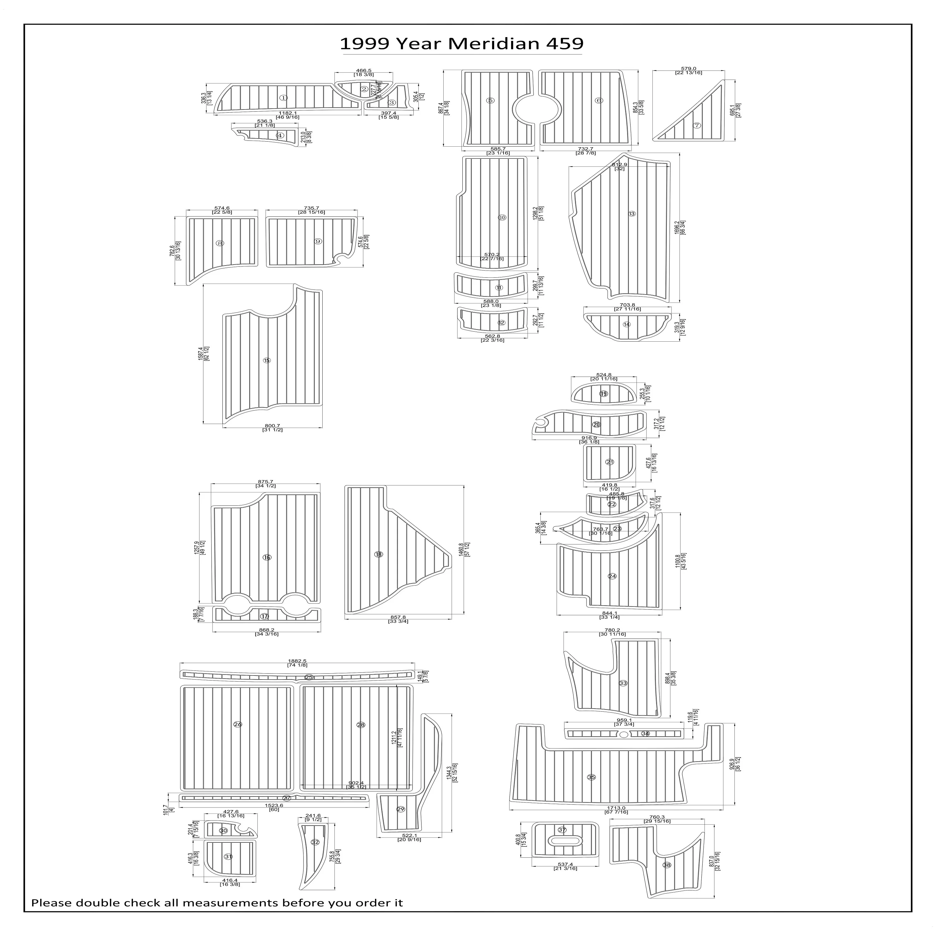 1999 Year Meridian 459 Boat EVA Faux Teak Decking Floor Pad