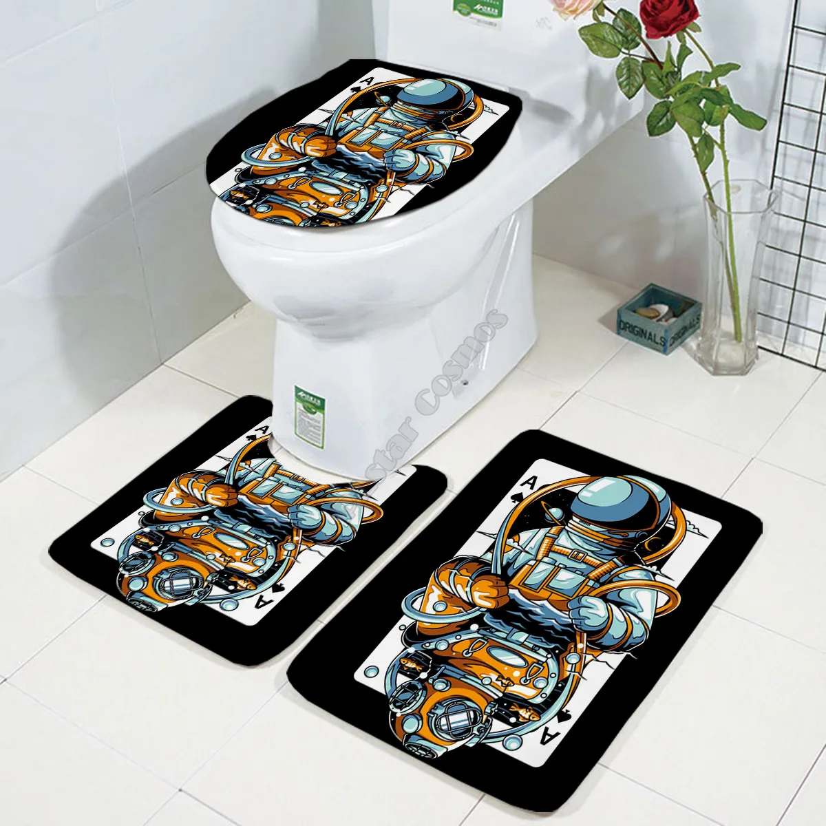 

Galaxy astronaut Three-piece set 3D printed Bathroom Pedestal Rug Lid Toilet Cover Bath Mat Set drop shipping 2