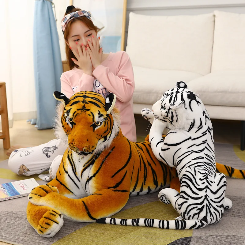 50-110cm gigante realista tigre brinquedos de pelúcia macio animais selvagens simulação branco marrom tigre jaguar boneca crianças presentes de