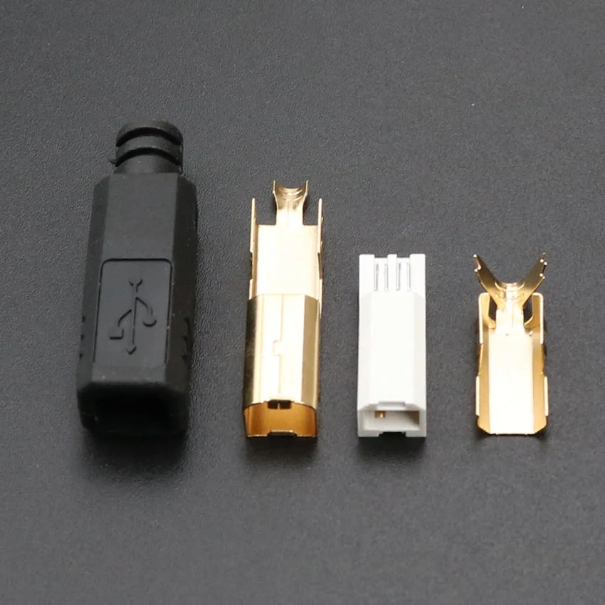 Chenghaoran Diy Usb 2.0 Type B Mannelijke Vier Stuk Diy Usb Connector Solderen Printer Staart Opladen Usb Jack Black plastic Shell