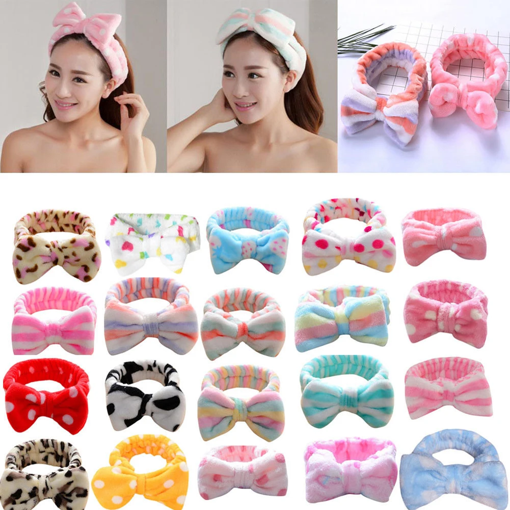 Korean Fashion Dot Printed Plush Bow Headbands Wash Face soft Hairband Makeup Headwrap Turban Elastic Headband Hair Accessories