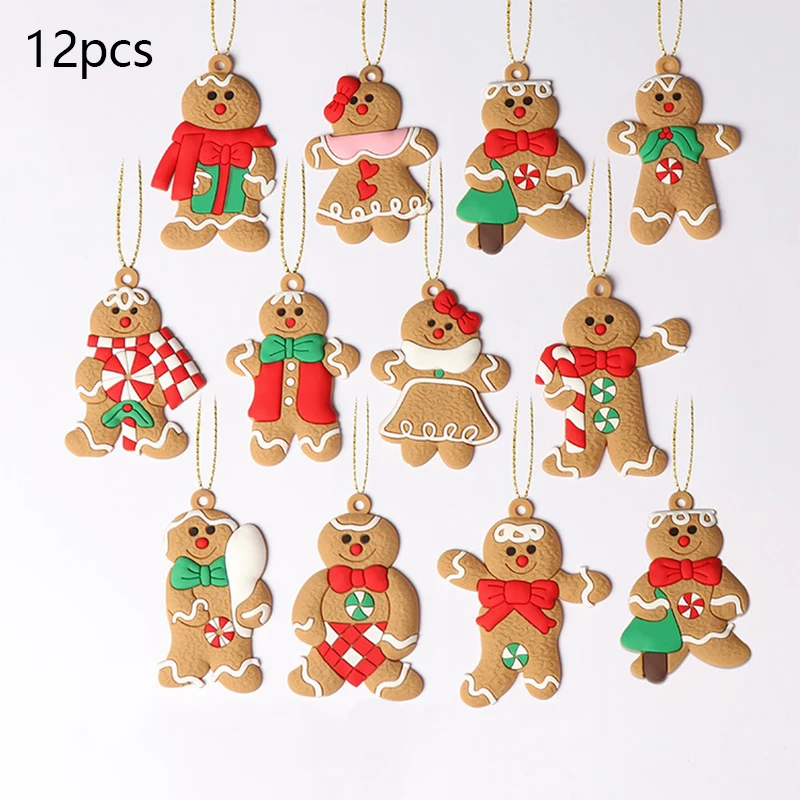 6/12Pcs Gingerbread Man ornamenti per alberi di natale ciondolo appeso natale carino divertente regalo per bambini Navidad Home capodanno Decor