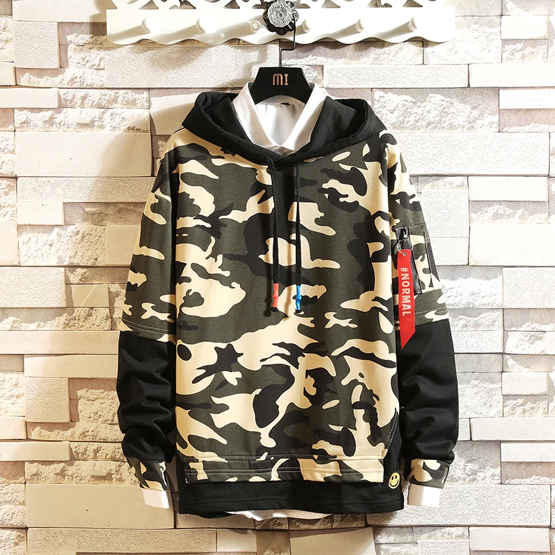 Pop spring autumn hooded sweatshirt Men's Camo Loose Joker Jacket High quality jogging camouflage Hoodie sportswear