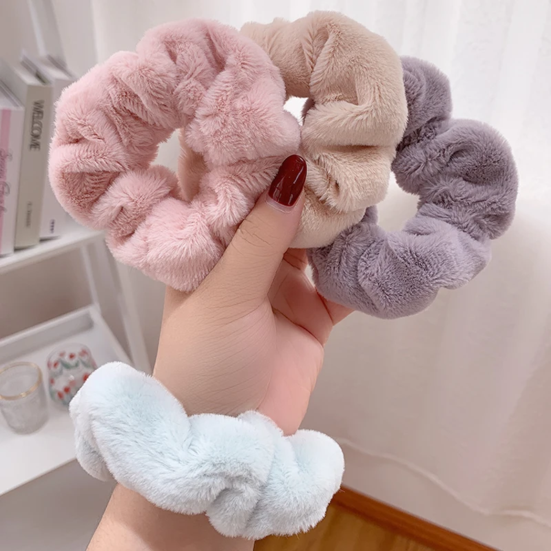 Furry Wool Soft Hair Scrunchies Plush Elastic Hair Band Women Girls Ponytail Holder Casual Rubber Band Headwear Hair Accessories