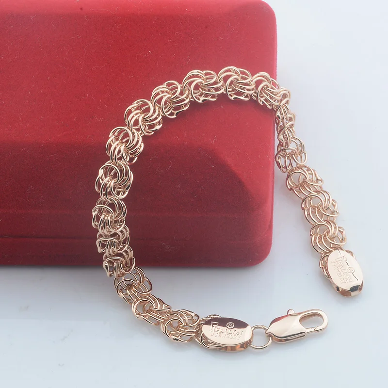 FJ 8MM Women Men Big Cool  585 Rose Gold Color Circle Link Bracelet (NO RED BOX)