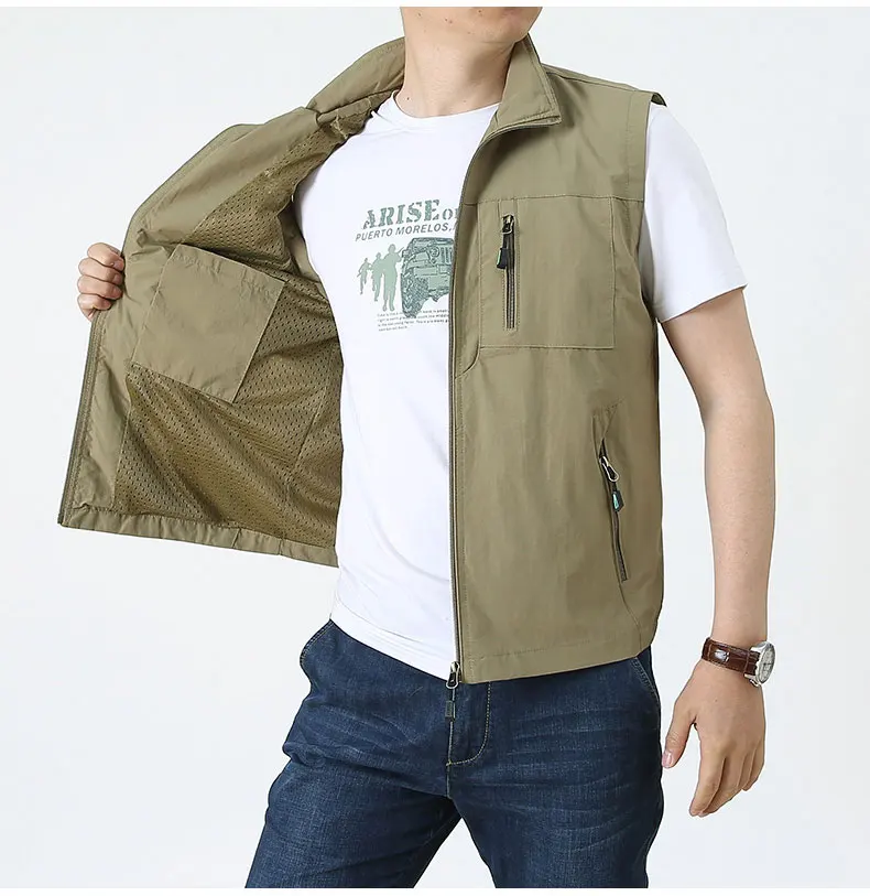 Men's Outdoor Summer Work Vest Spring Multi-pockets Tactical Waistcoat Large Size M-6XL Man Hiking Fishing Sleeveless Jackets