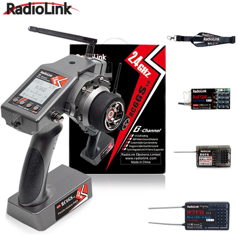 Radiolink RC6GS V2 2.4G 6 Channel Radio Transmitter with R7FG Receiver Gyro Telemetry Included Remote Controller for RC Car Boat